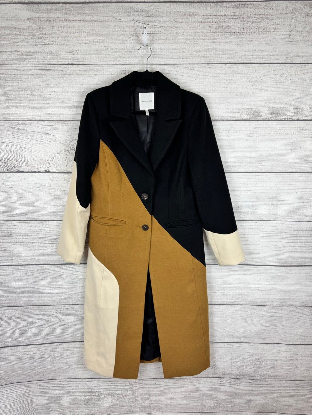 Avec Les Filles Women's Black Tan Long Coat Size Small